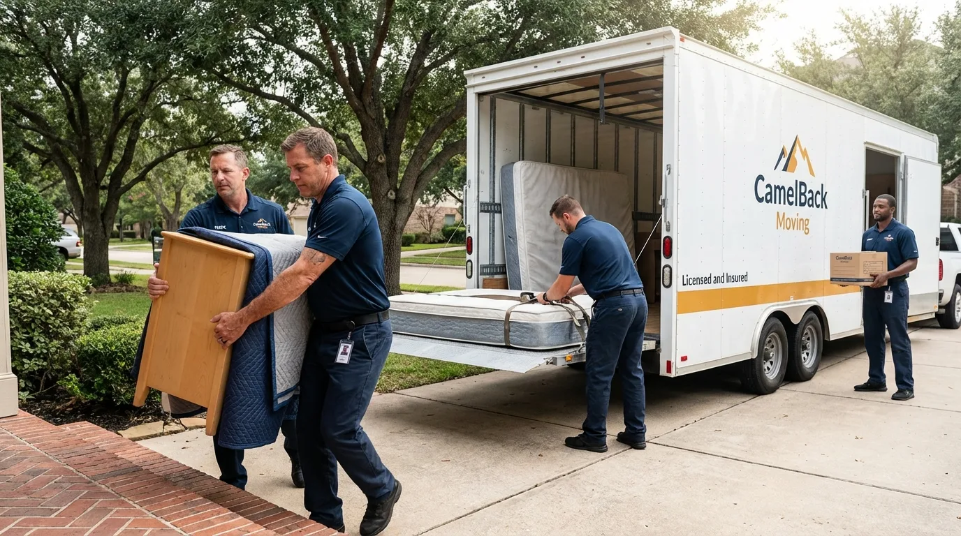 Crew loading residential truck for cross-state move from Attalla, AL