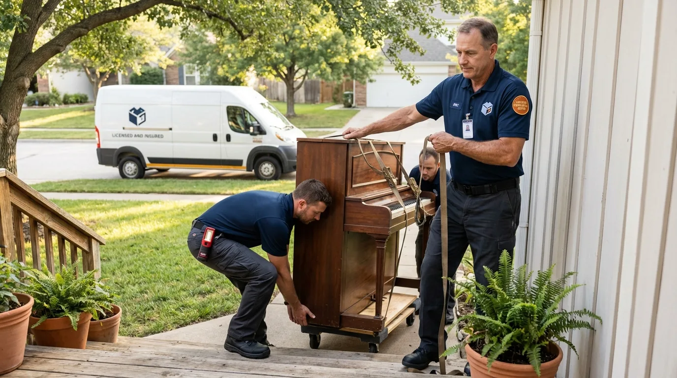 Licensed piano movers securing grand piano in Attalla, AL